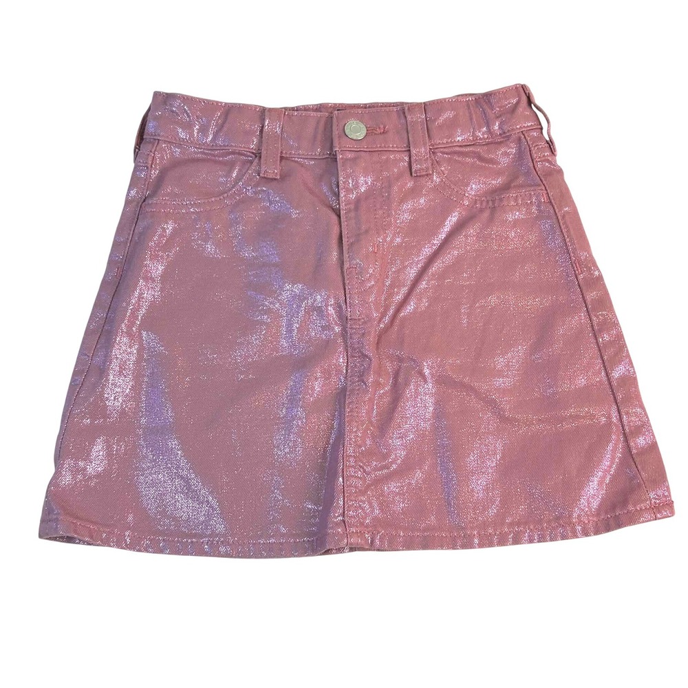 Gap Kids Girls Pink Metallic Denim Mini Skirt Size 8 Adjustable Waist Sparkly
